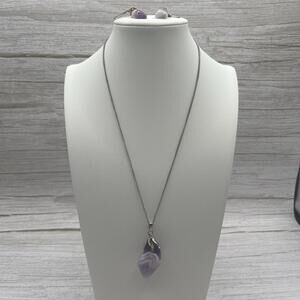 Vintage Polished Amethyst Natural Stone Point Necklace Pendant And Earings.